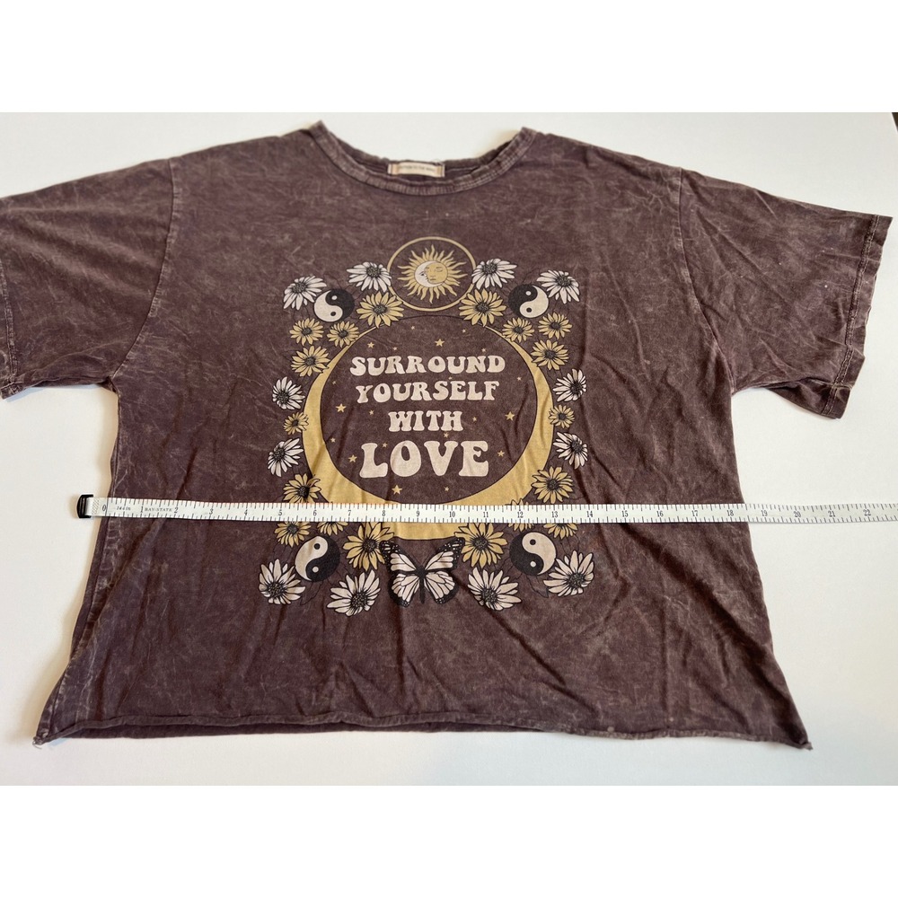 Caution To The Wind Brown Mineral Wash Graphic Crop T-Shirt Medium - Picture 6 of 8